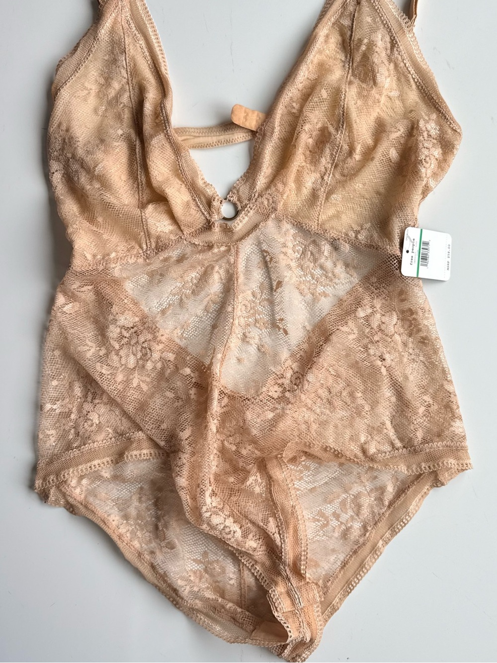 Beige one Touch Sheer Lace Bodysuit Sz L